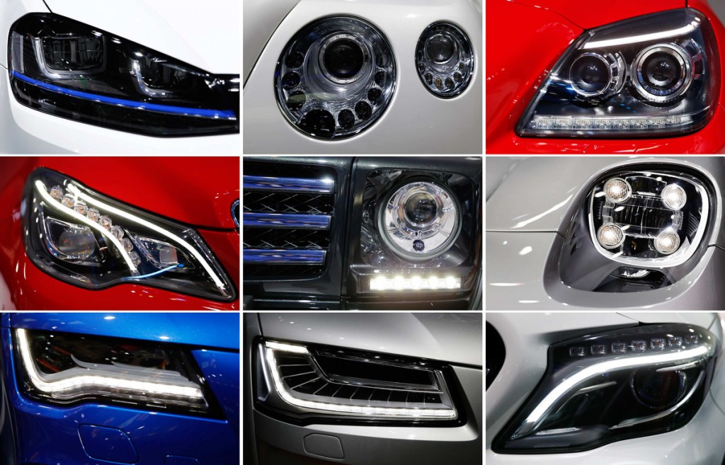 A combination picture shows the front lights of different car manufacturers during a media preview day at the Frankfurt Motor Show (IAA) September 11, 2013.  (Kai Pfaffenbach/Reuters photo)