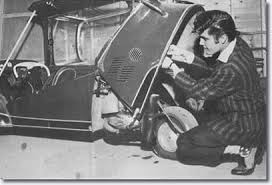 Elvis Presley With his three-wheel custom-built Messerschmitt ...